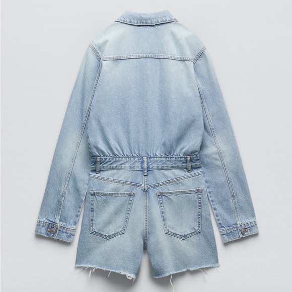 NWT Zara Short Denim Jean Jumpsuit Romper - Picture 8 of 10